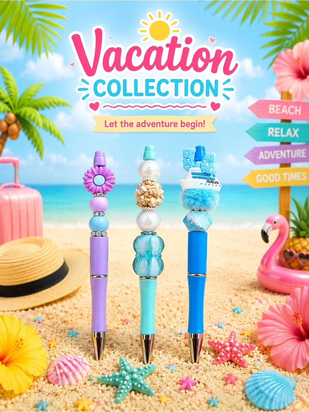 Handmade Vacation Collection Decorative Beach Pens - Multicolor
